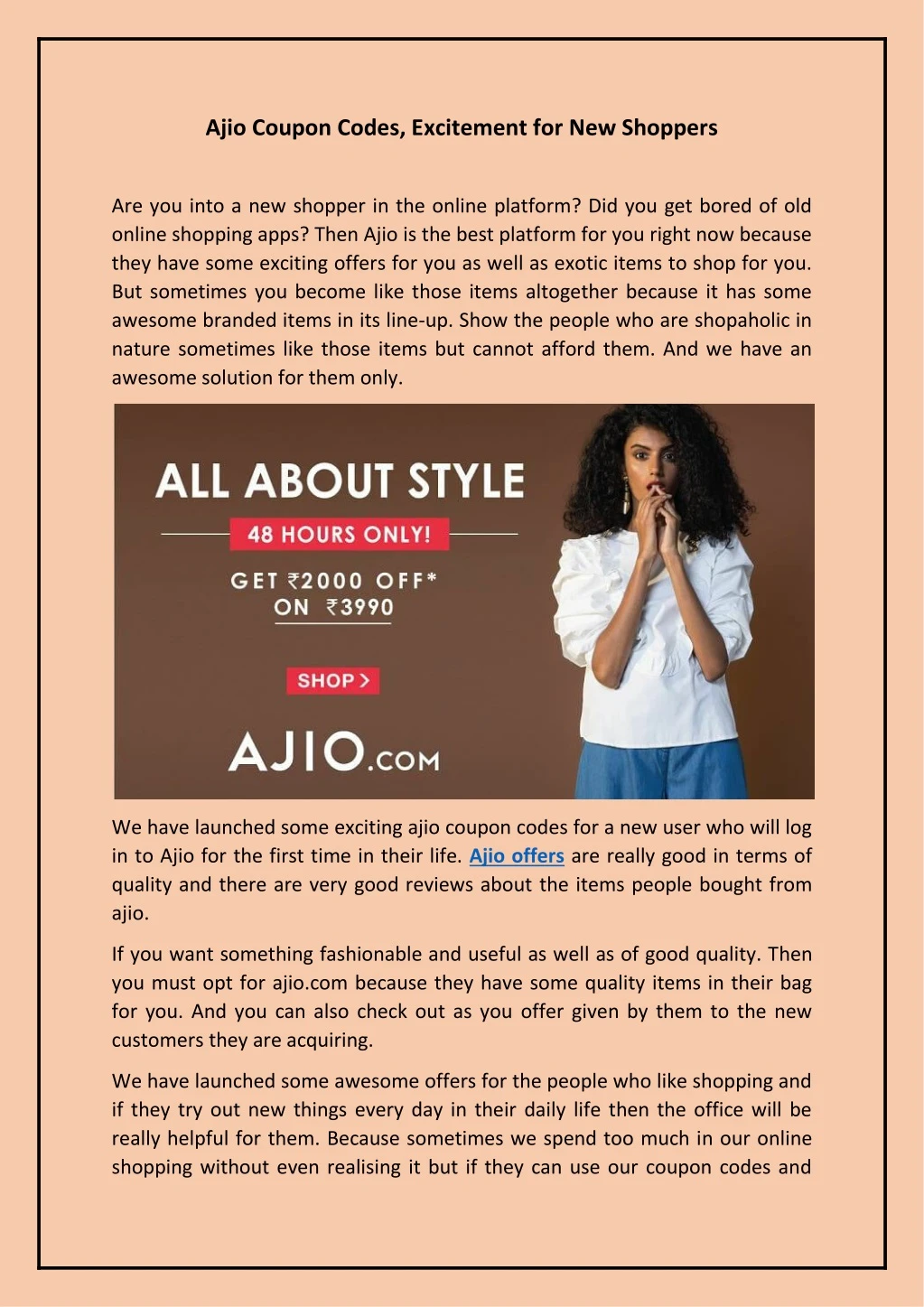 ajio coupon codes excitement for new shoppers