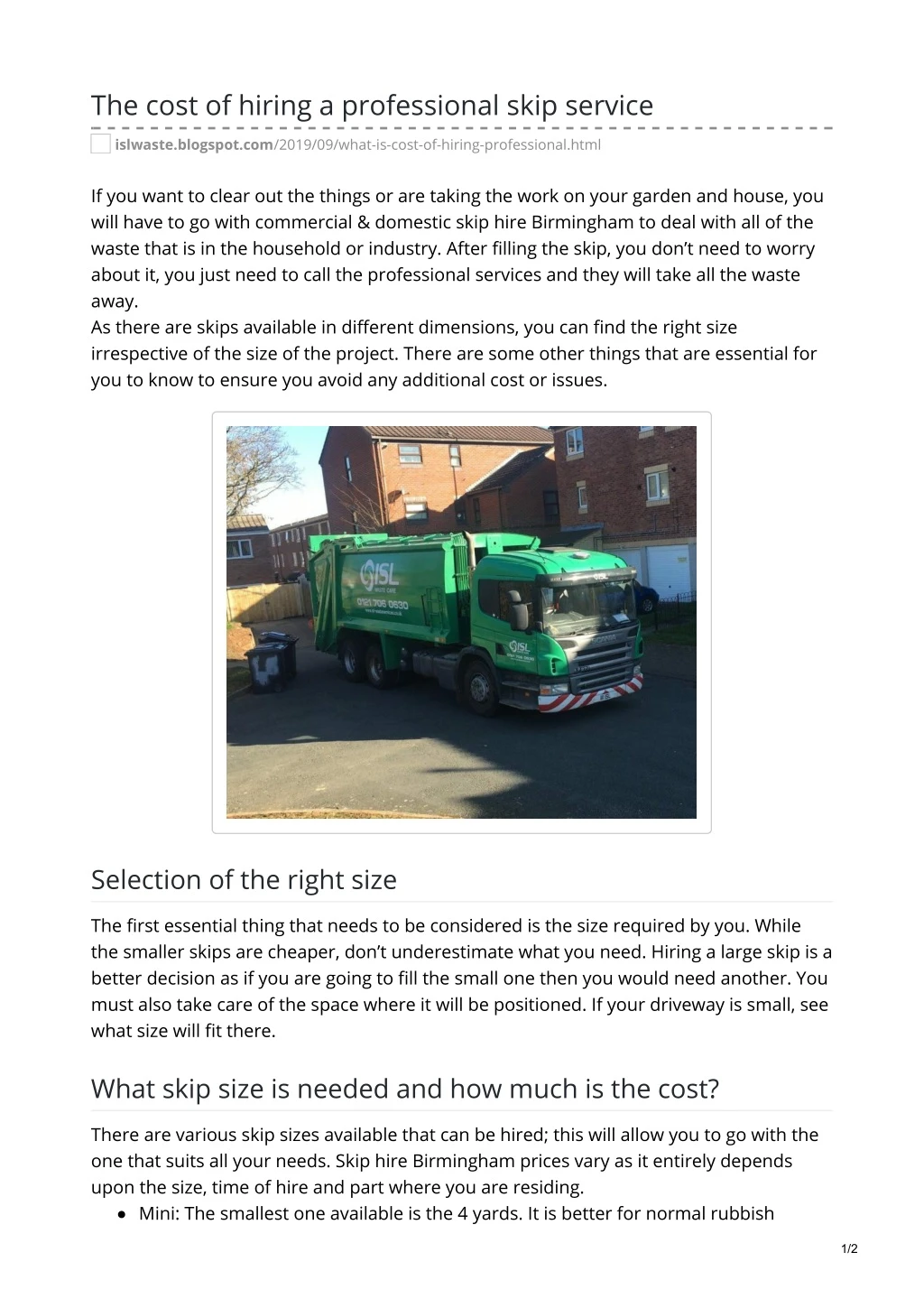 the cost of hiring a professional skip service