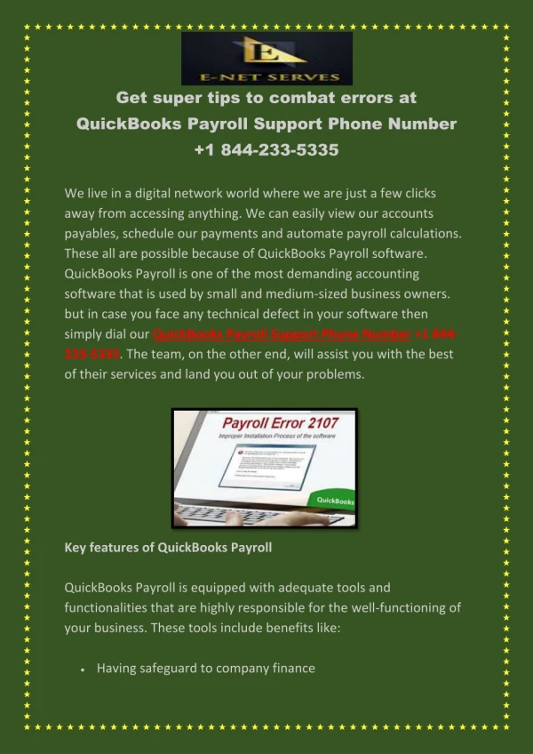 QuickBooks Payroll Support Phone Number 1 844-233-5335