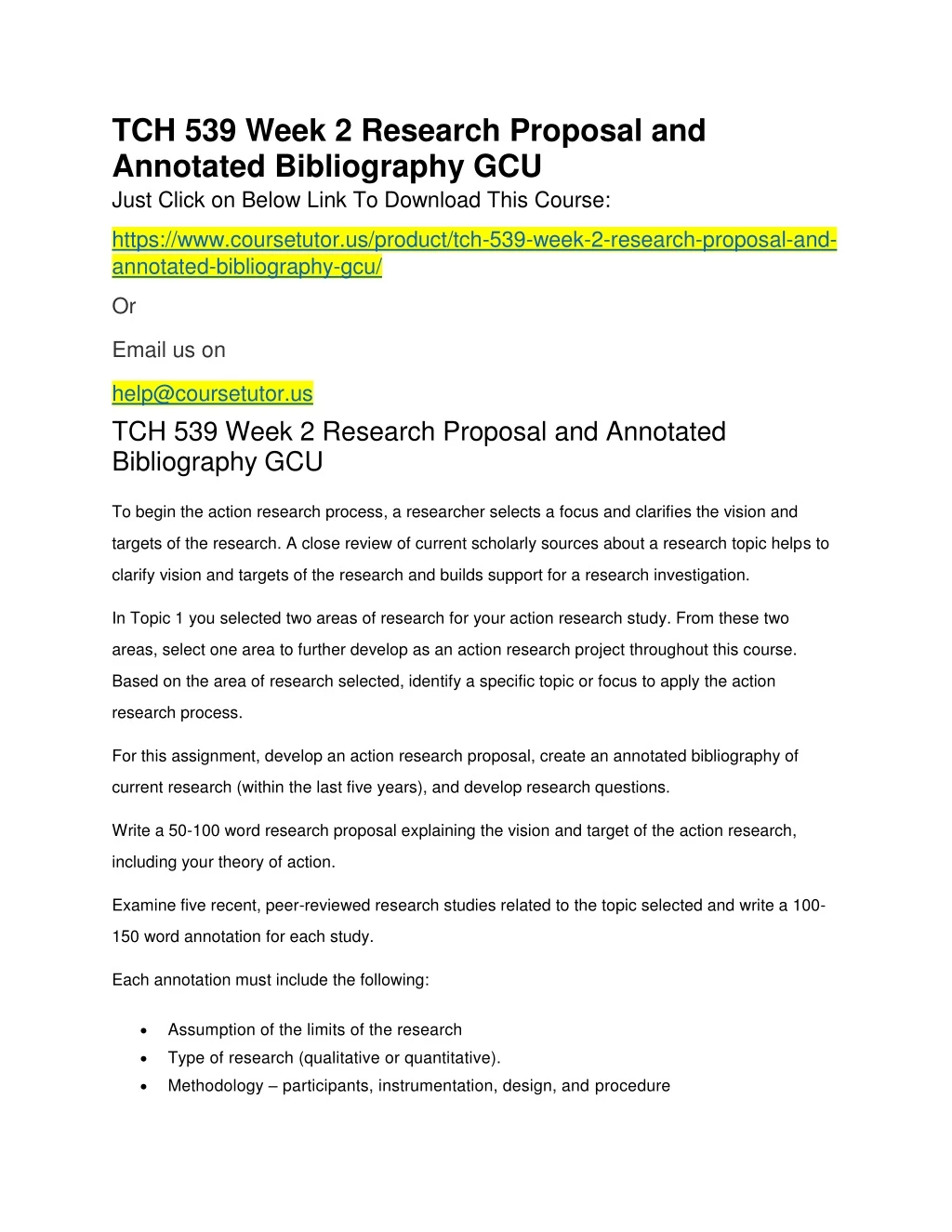 tch 539 week 2 research proposal and annotated