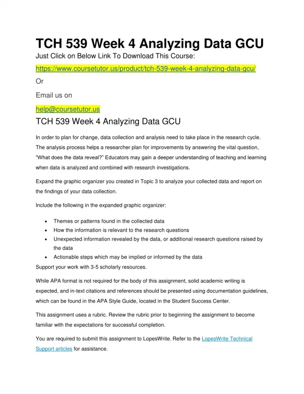 TCH 539 Week 4 Analyzing Data GCU