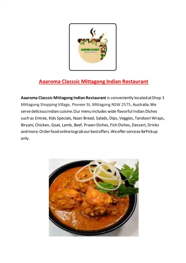 15% Off - Aaaroma Classsic Mittagong Indian Restaurant-Mittagong - Order Food Online