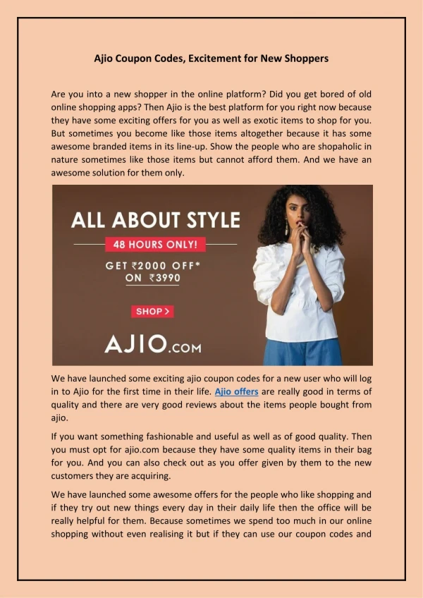 Ajio Coupon Codes, Excitement for New Shoppers