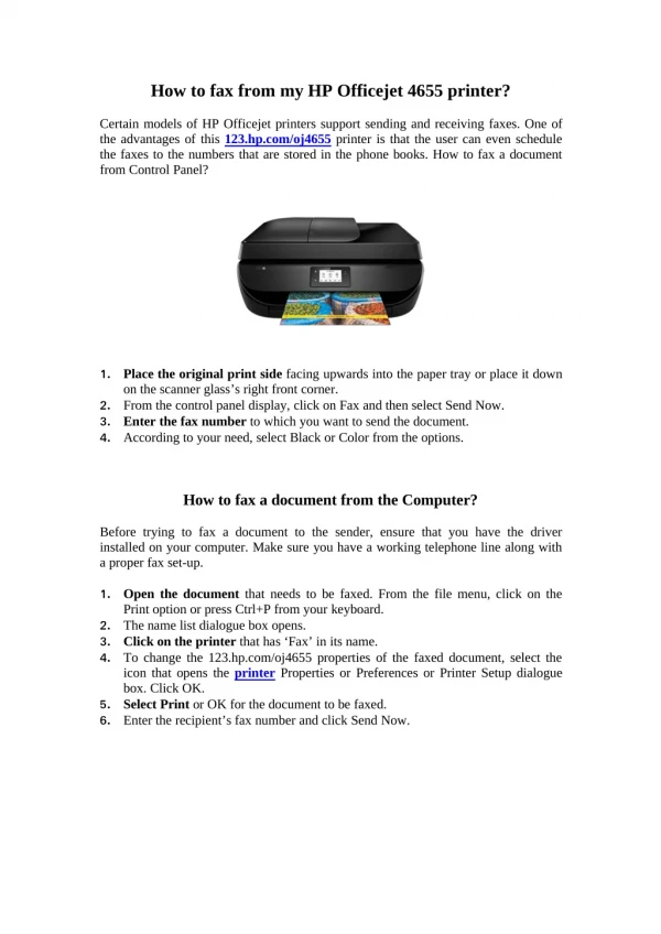 How to fax from my HP Officejet 4655 printer?