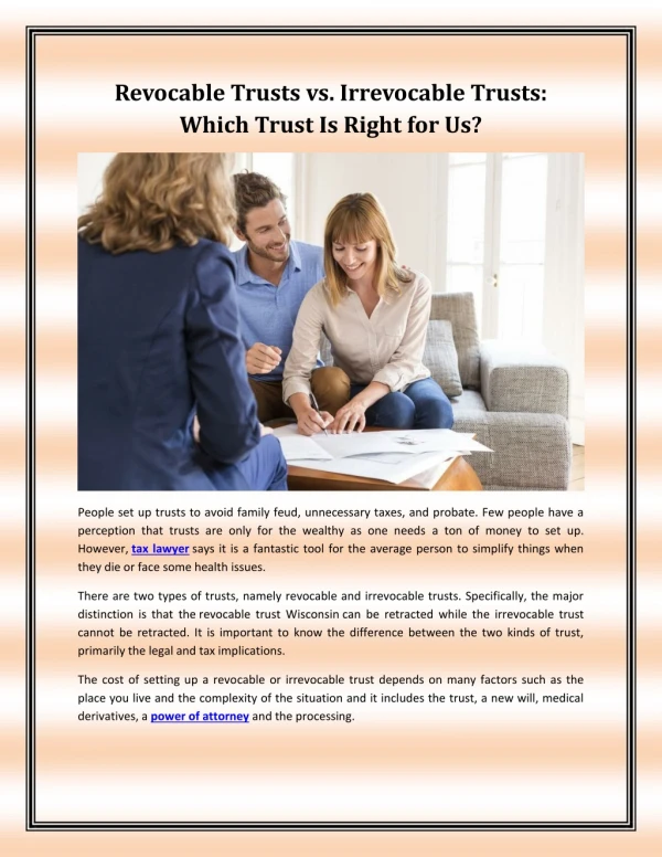 Revocable Trusts vs. Irrevocable Trusts: Which Trust Is Right for Us?