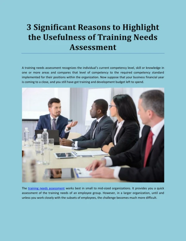 3 Significant Reasons to Highlight the Usefulness of Training Needs Assessment