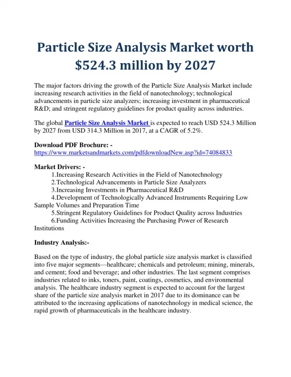 Particle Size Analysis Market worth $524.3 million by 2027
