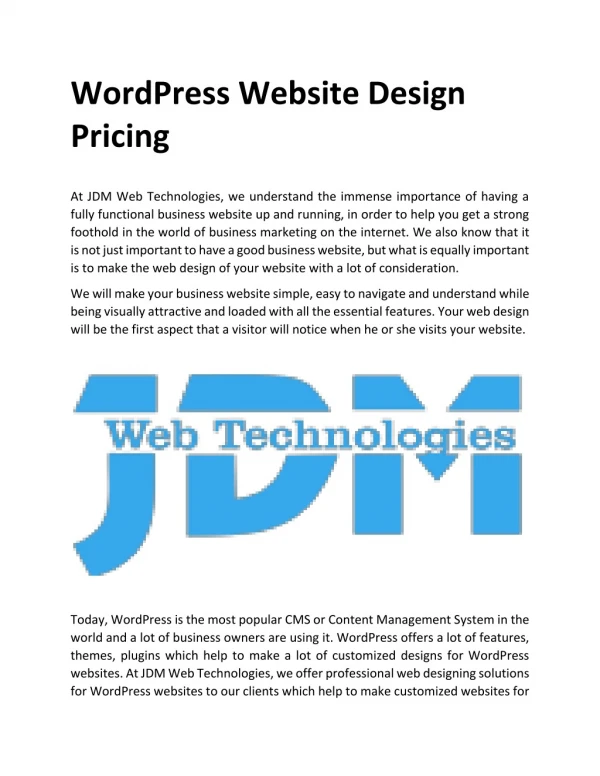 wordpress website design pricing