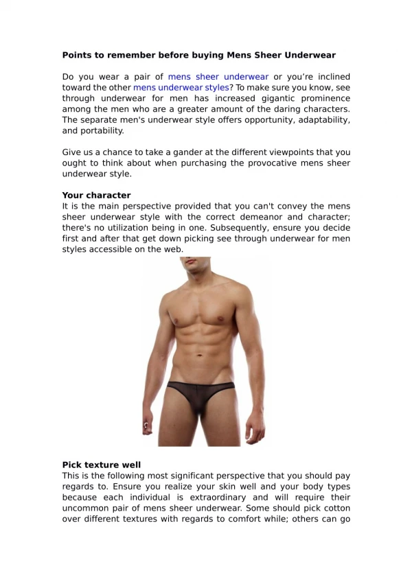 Points to remember before buying Mens Sheer Underwear