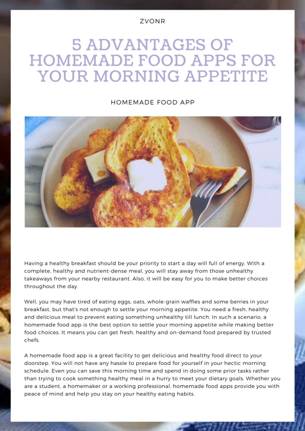 Zvonr: 5 Advantages Of Homemade Food Apps For Your Morning Appetite!