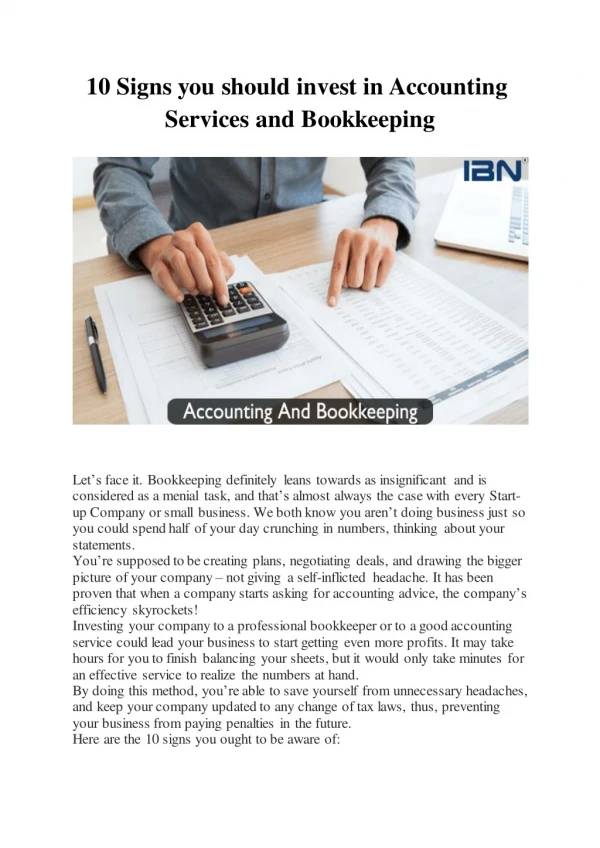 10 Signs you should invest in Accounting Services and Bookkeeping