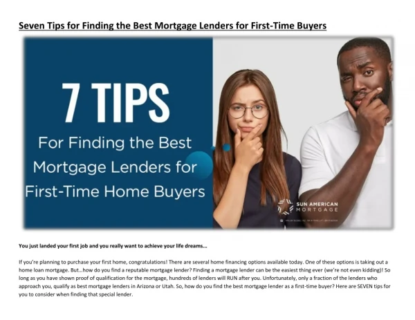 Seven Tips for Finding the Best Mortgage Lenders for First-Time Buyers