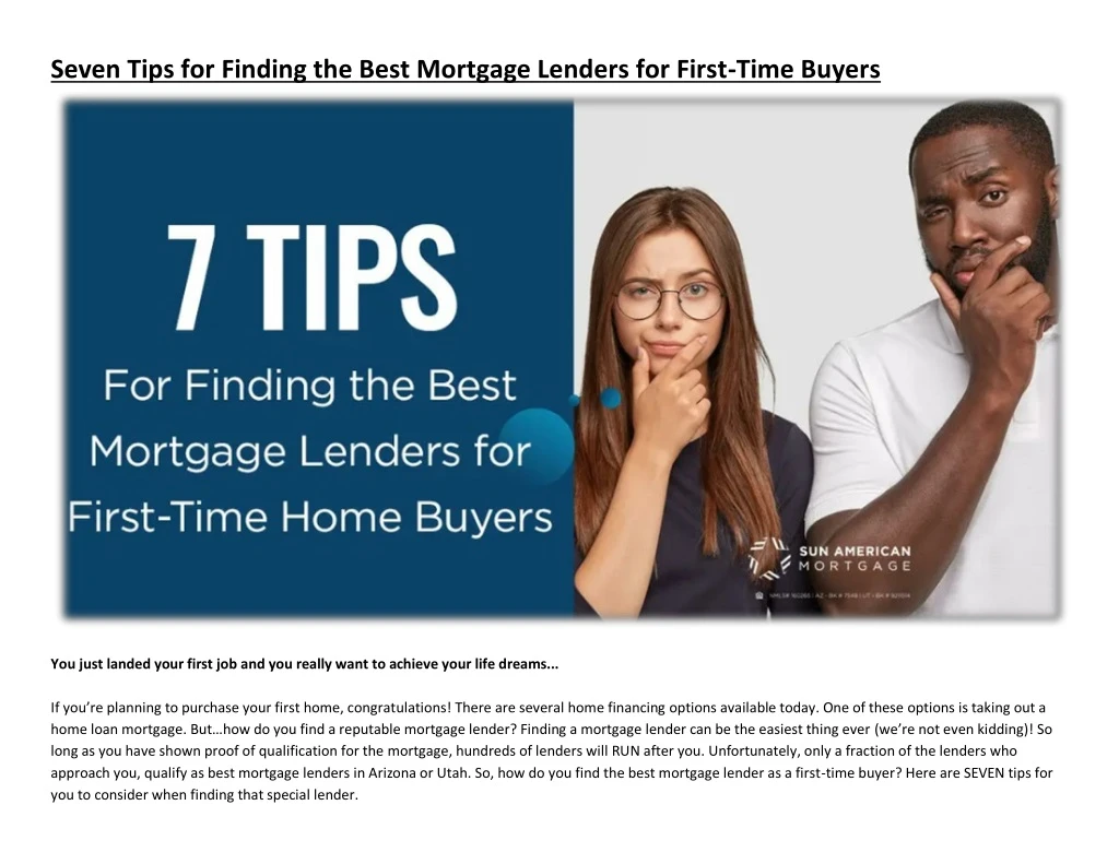 seven tips for finding the best mortgage lenders