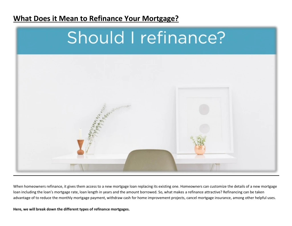 what does it mean to refinance your mortgage