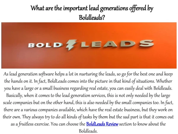 What are the important lead generations offered by Boldleads?