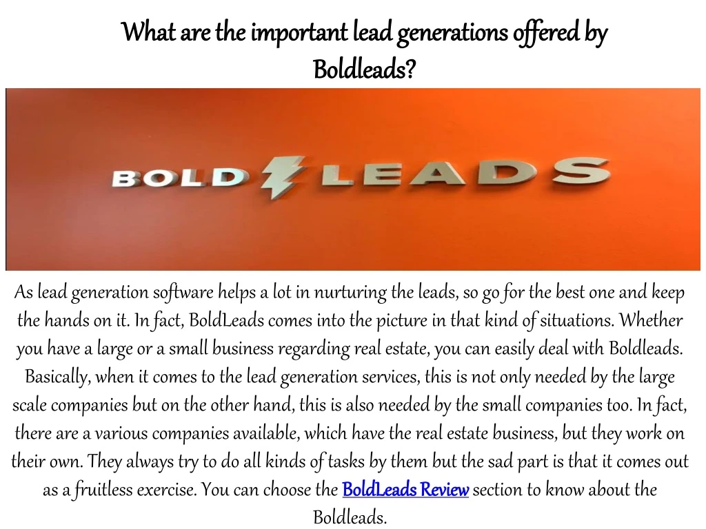 what are the important lead generations offered