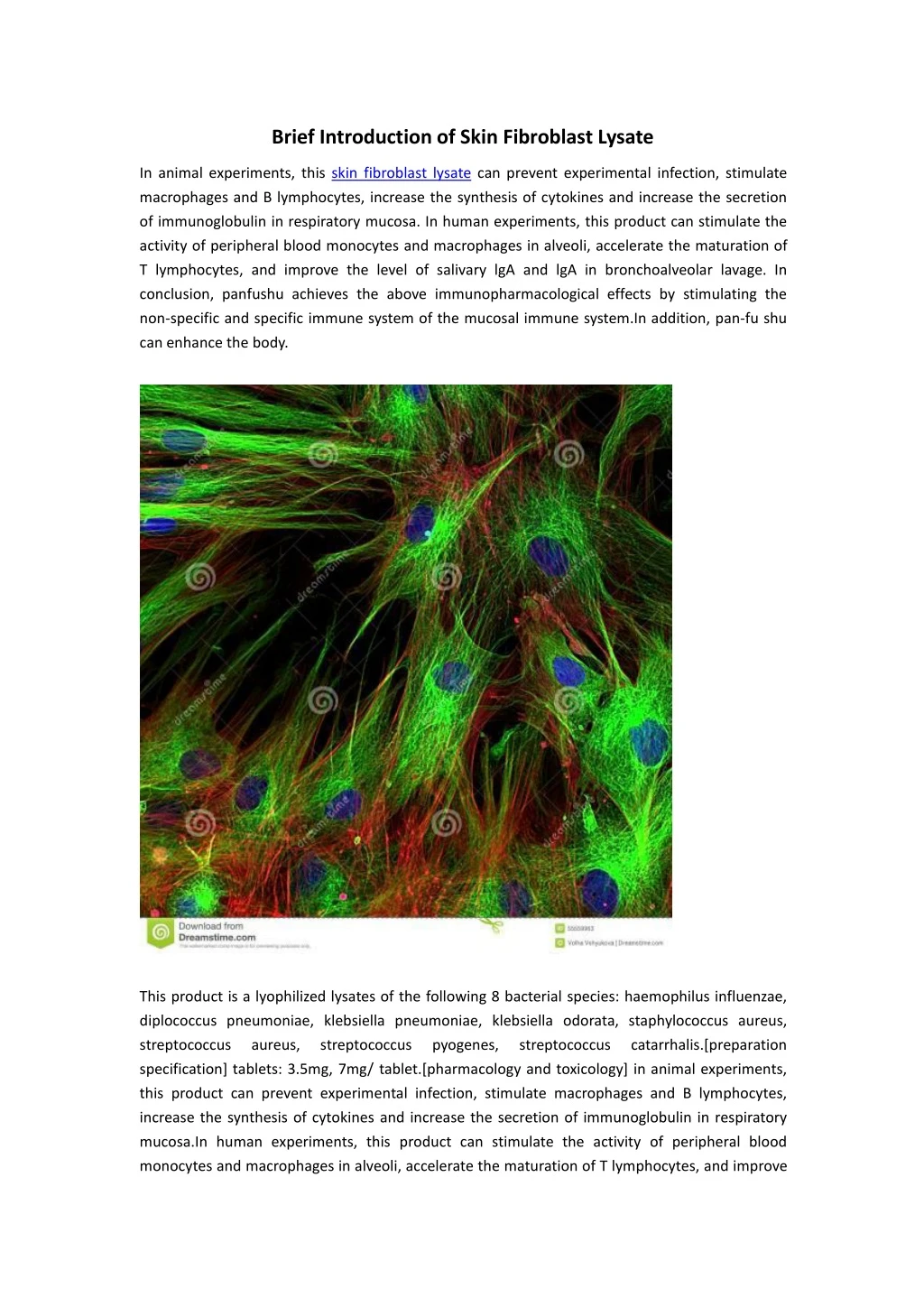 brief introduction of skin fibroblast lysate