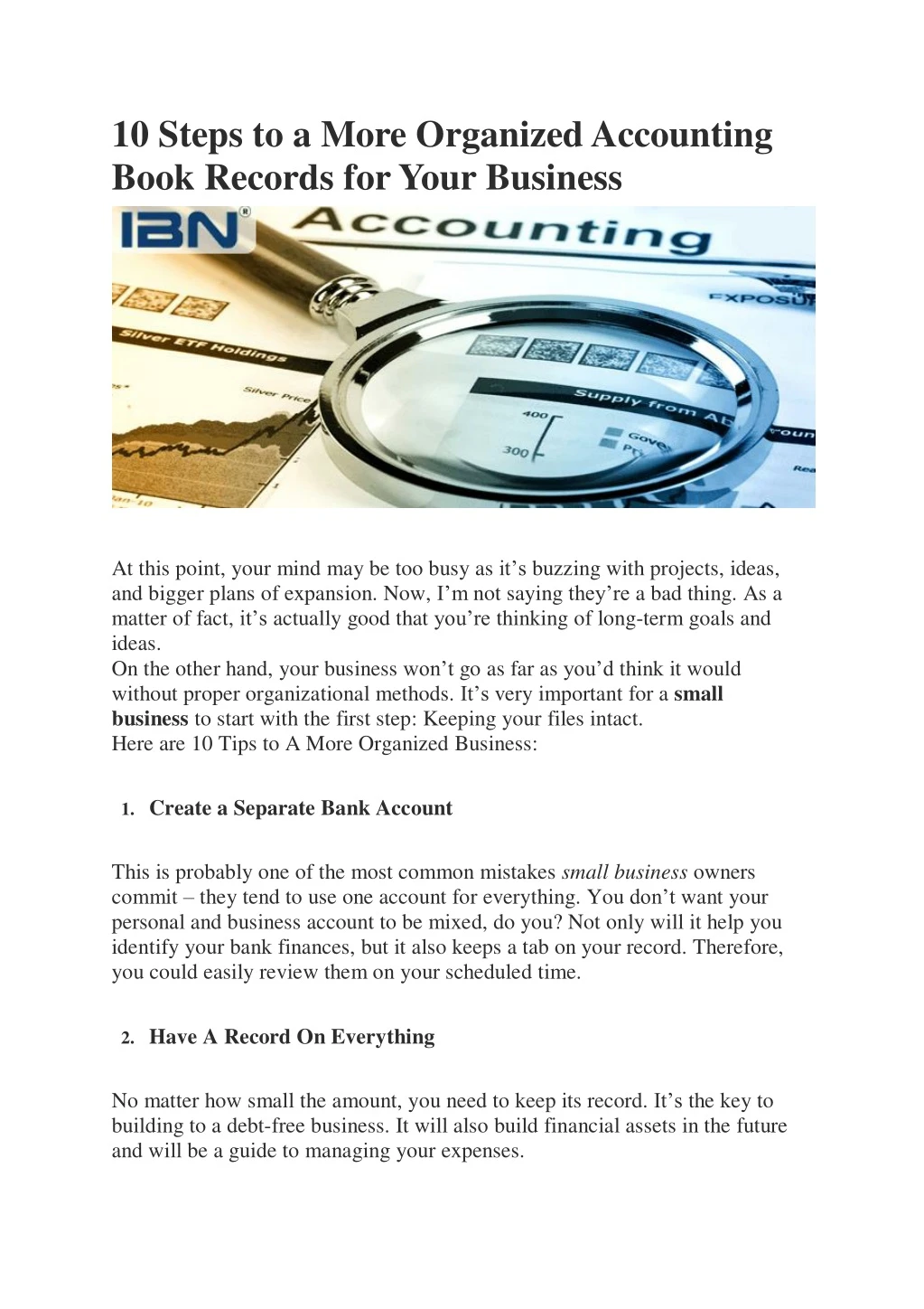 10 steps to a more organized accounting book