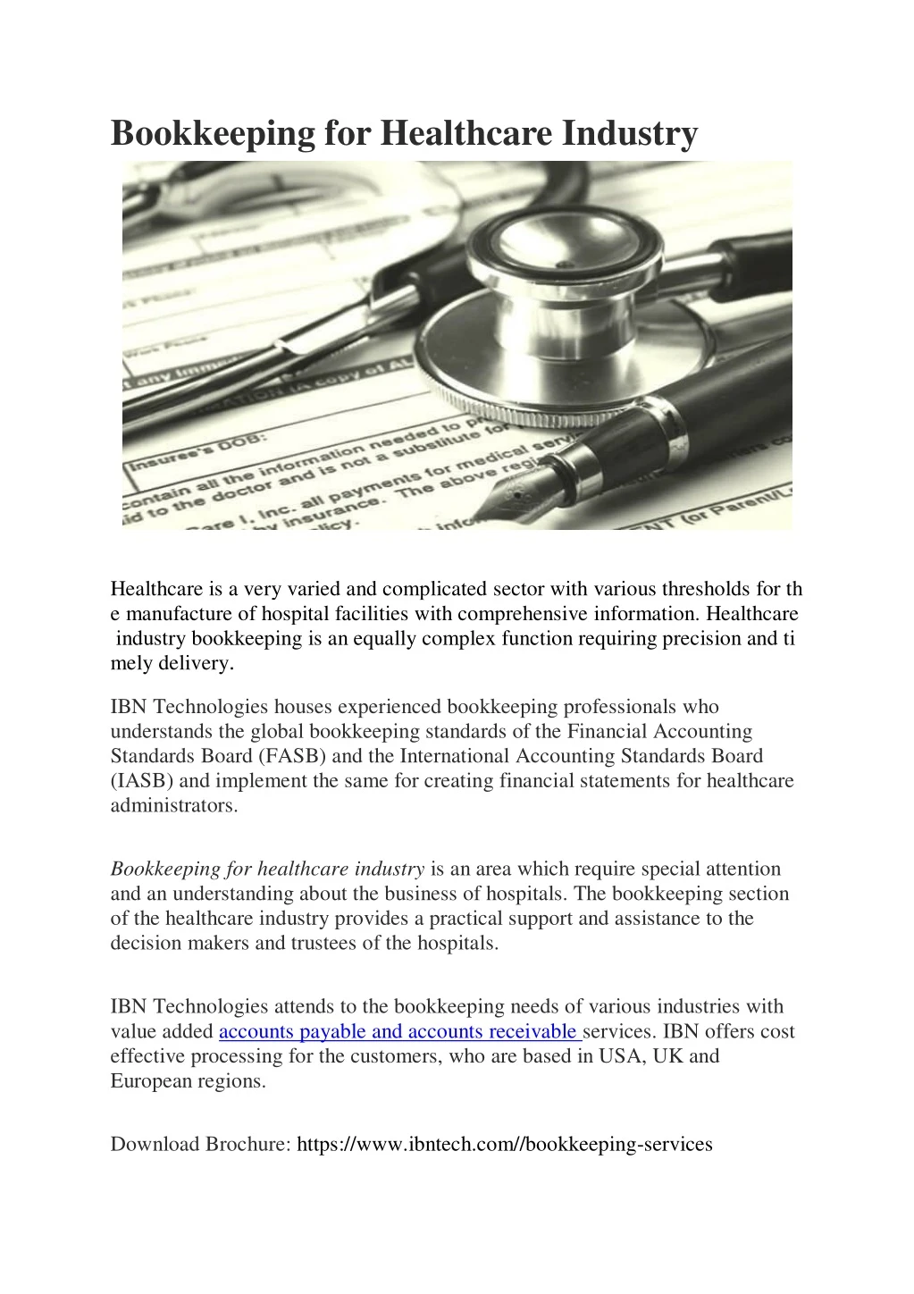 bookkeeping for healthcare industry