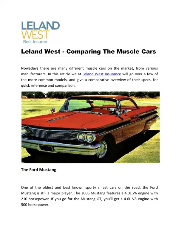 Leland West - Comparing The Muscle Cars