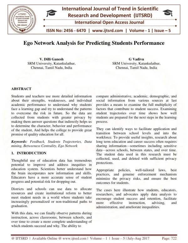 Ego Network Analysis for Predicting Students Performance