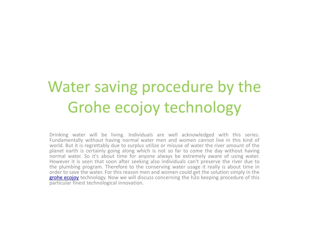water saving procedure by the grohe ecojoy technology