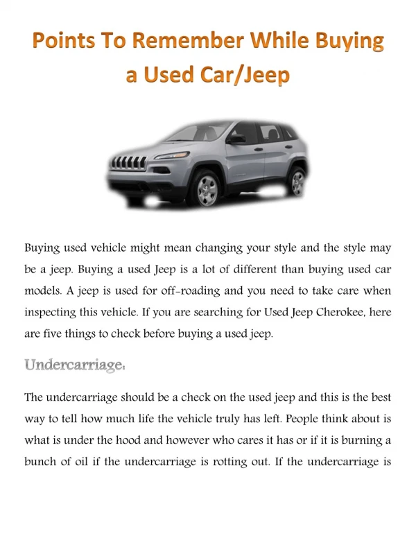 Points To Remember While Buying a Used Car/Jeep