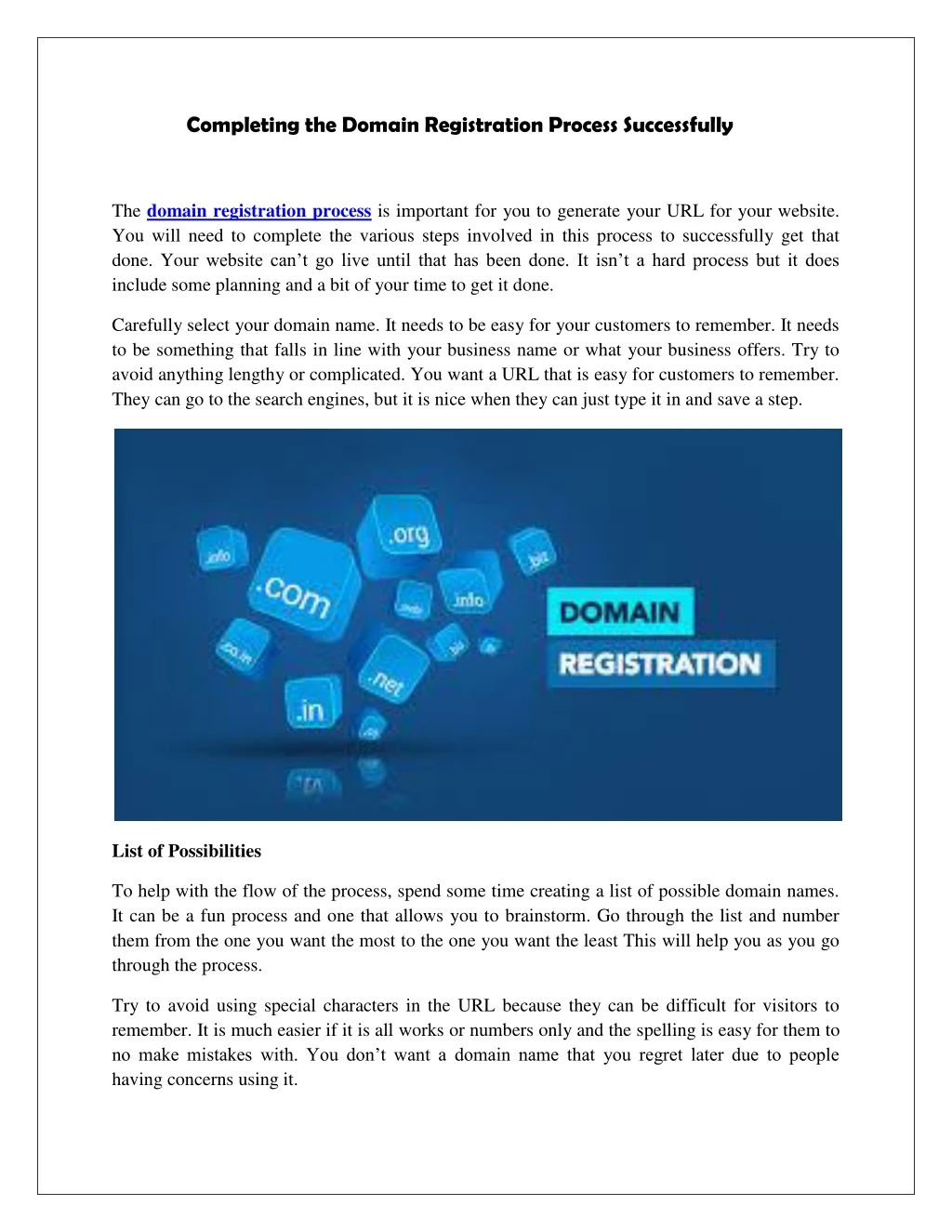 completing the domain registration process