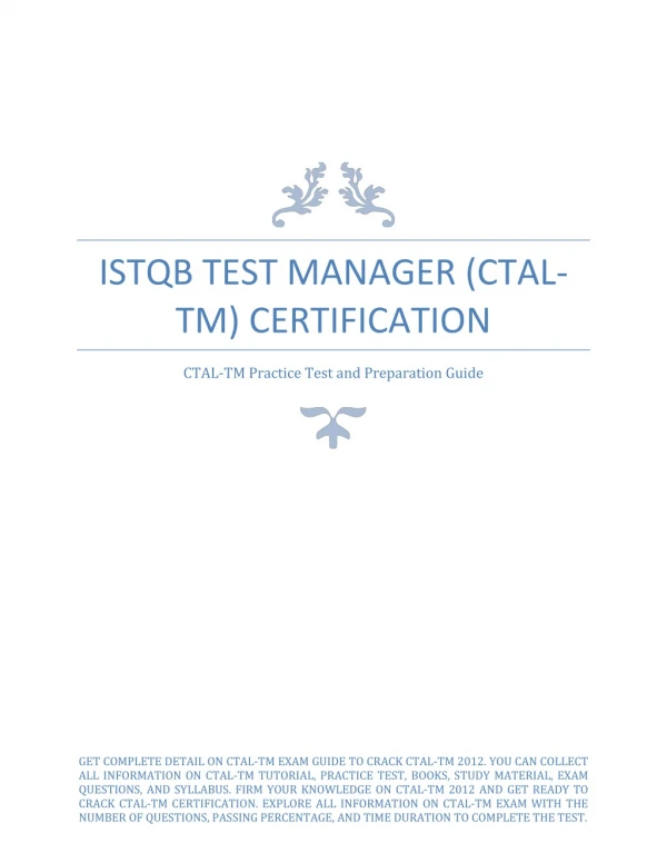 Get Complete Detail About ISTQB Test Manager (CTAL-TM) Certification