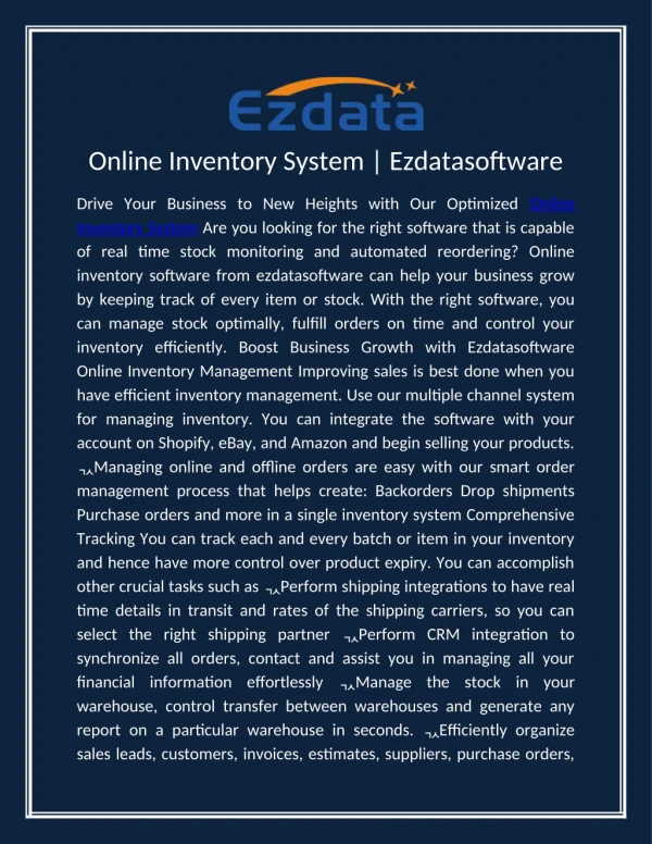 Online inventory system
