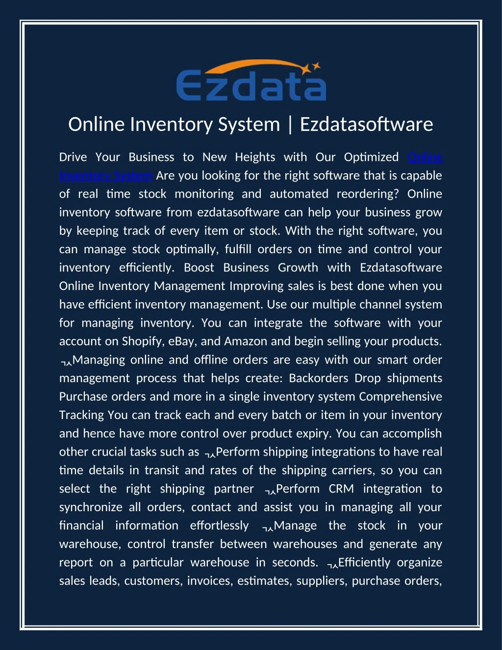 online inventory system ezdatasoftware