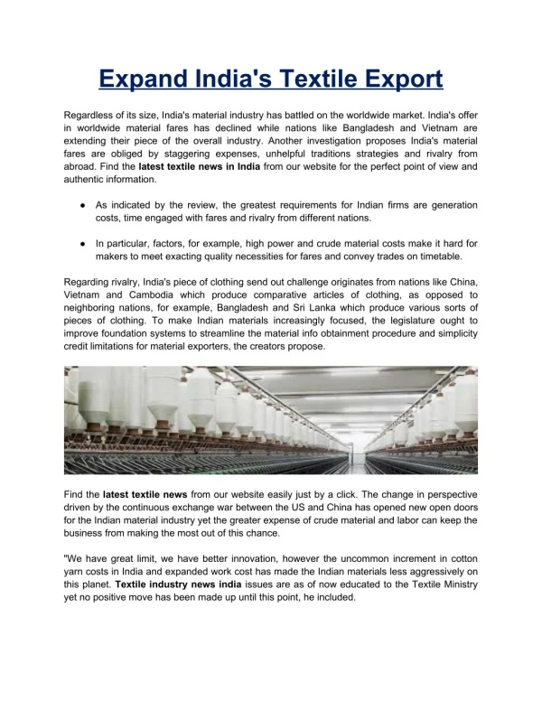 Expand India's Textile Export