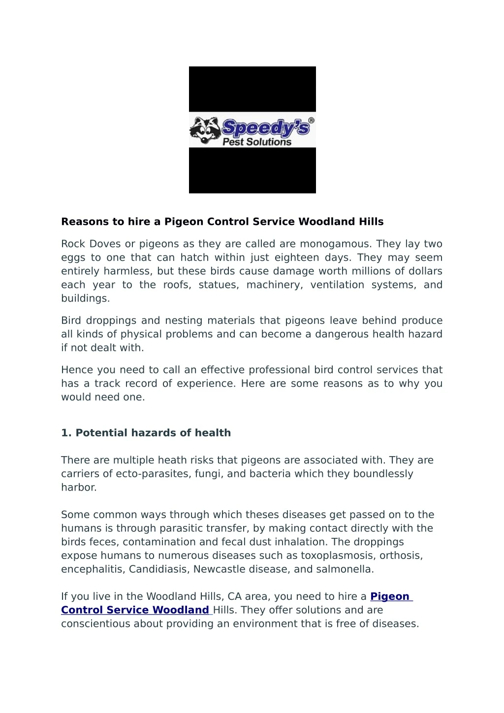 reasons to hire a pigeon control service woodland