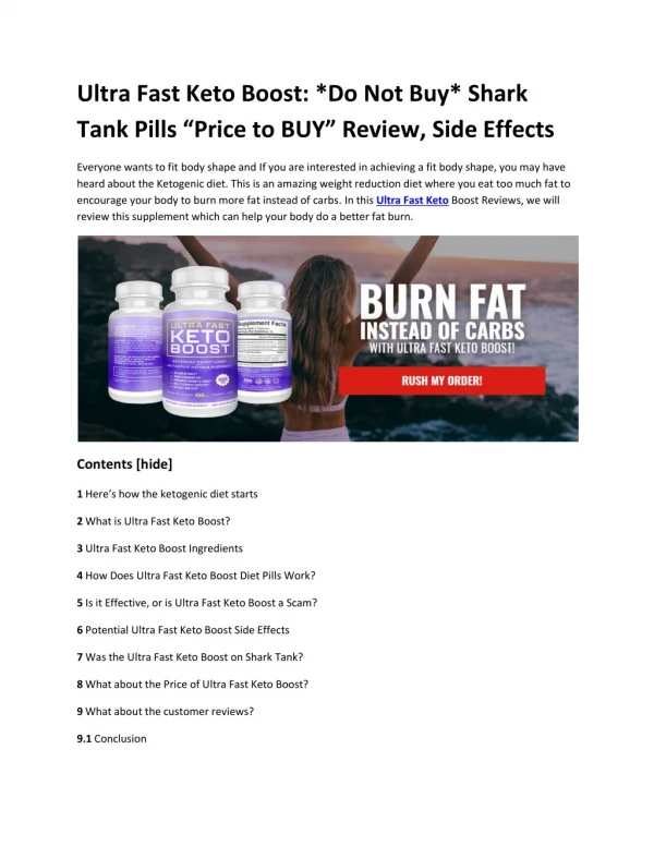 Ultra Fast Keto Boost: *Do Not Buy* Shark Tank Pills “Price to BUY” Review, Side Effects