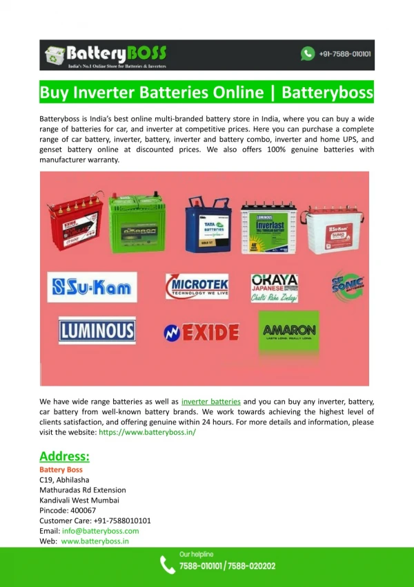 Buy Inverter Batteries Online