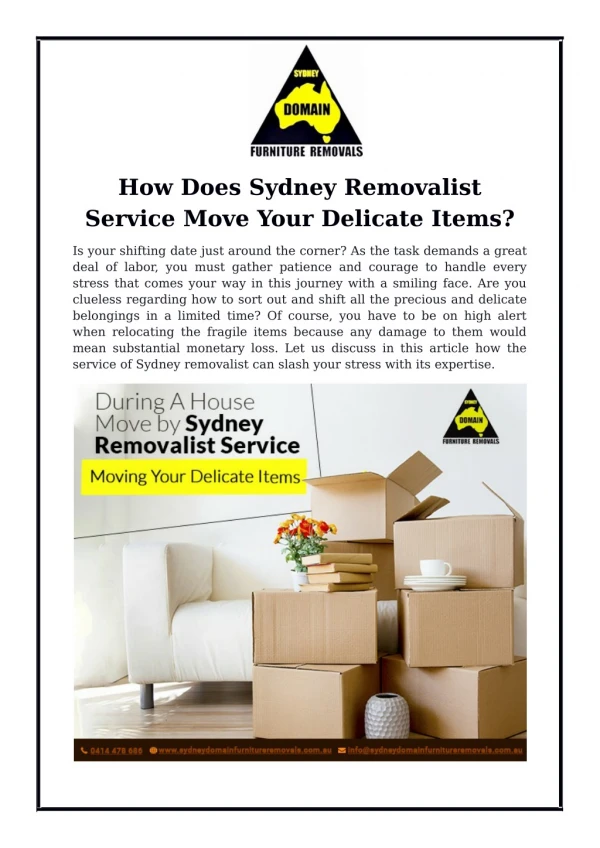 How Does Sydney Removalist Service Move Your Delicate Items?