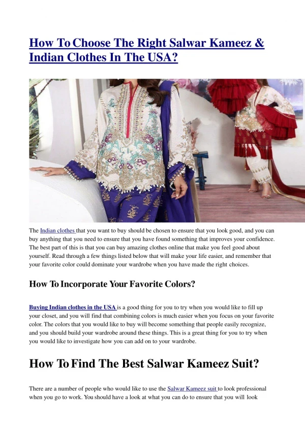 How To Choose The Right Salwar Kameez & Indian Clothes In The USA?