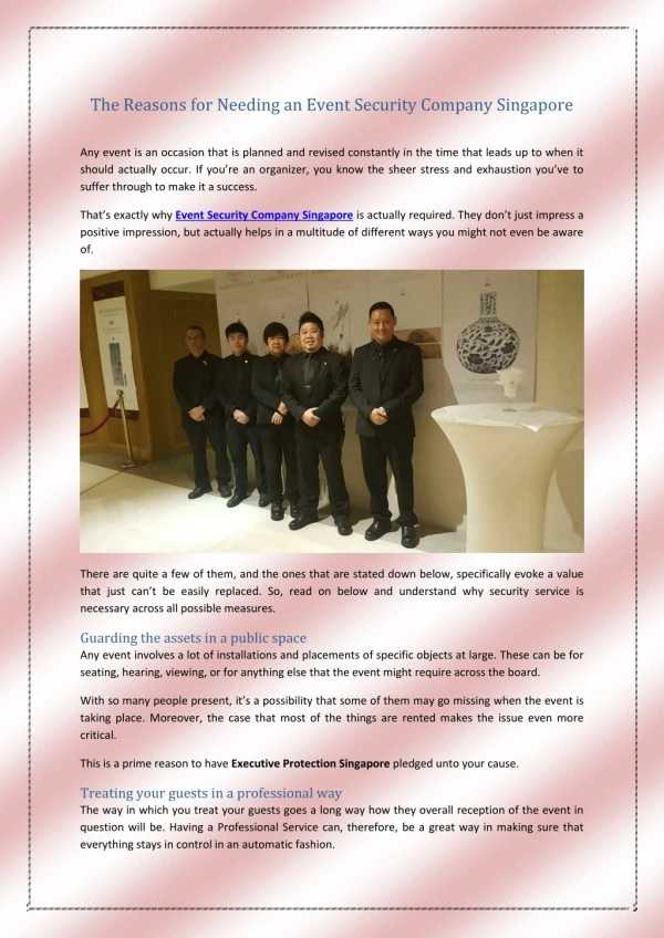 The Reasons for Needing an Event Security Company Singapore
