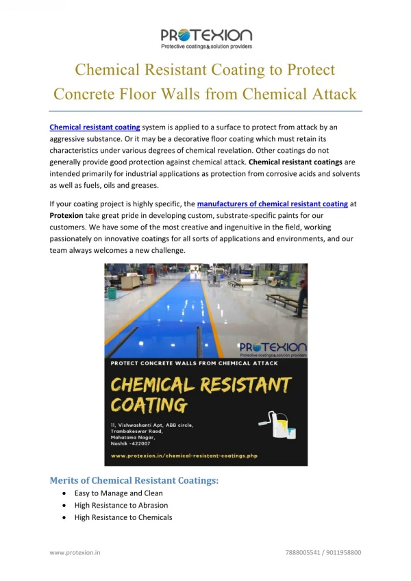 Chemical Resistant Coating to Protect Concrete Floor Walls From Chemical Attack