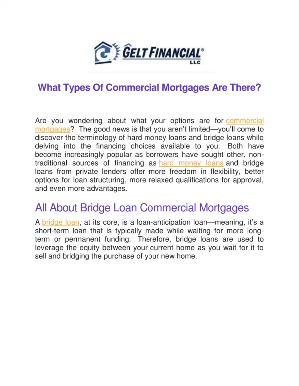 Types Of Commercial Mortgages