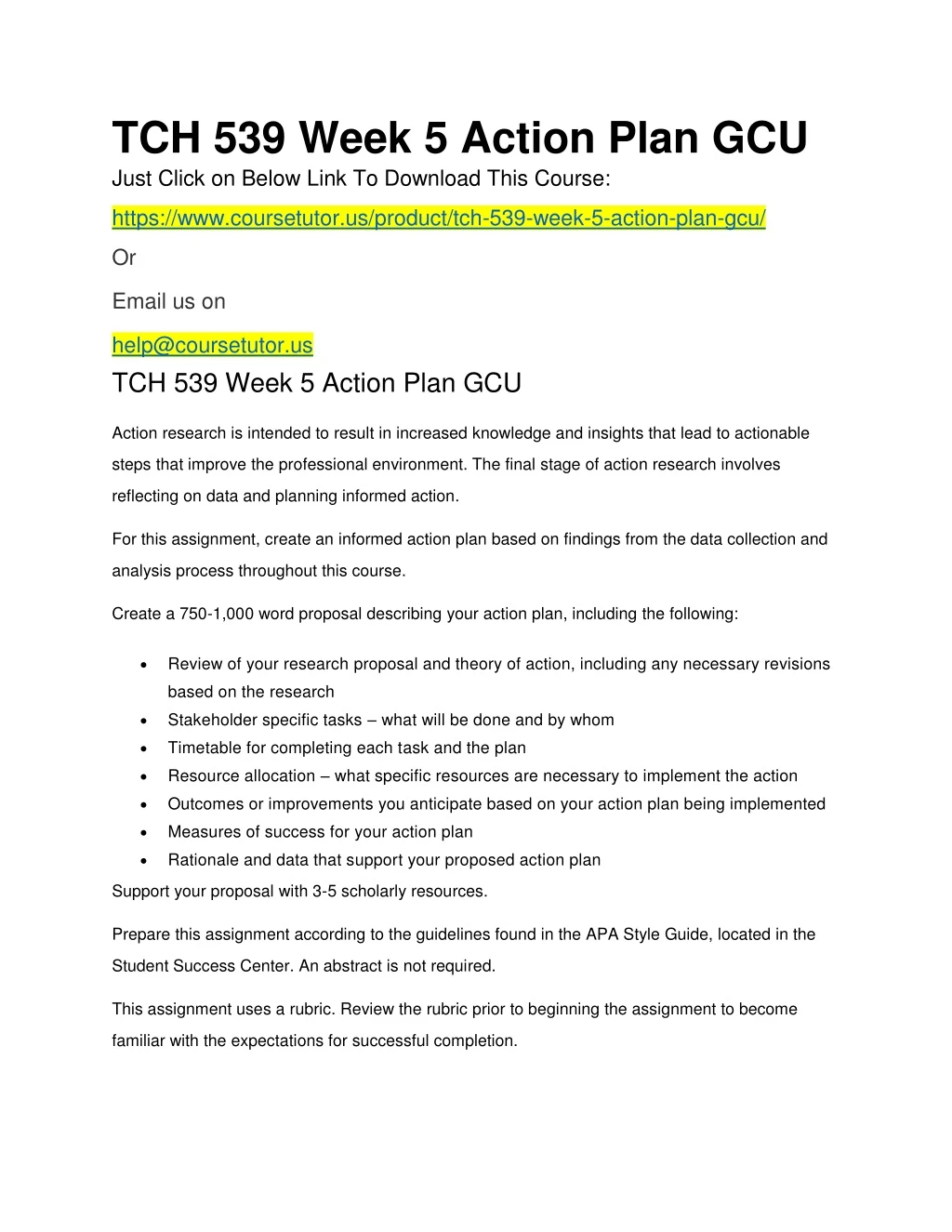 tch 539 week 5 action plan gcu just click