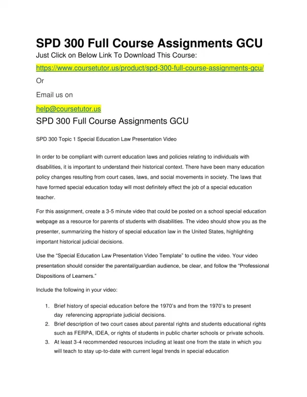 SPD 300 Full Course Assignments GCU