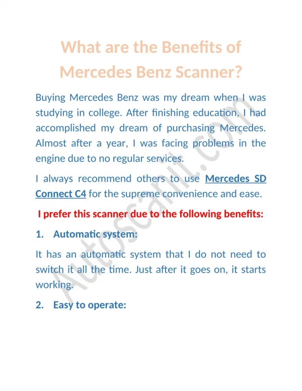 What are the Benefits of Mercedes Benz Scanner?