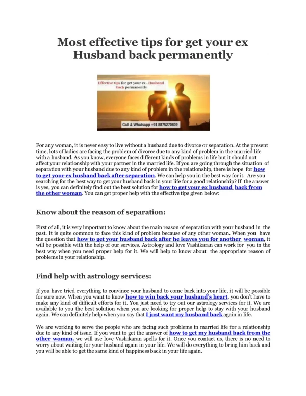 Most effective tips for get your ex Husband back permanently - Astrology Support