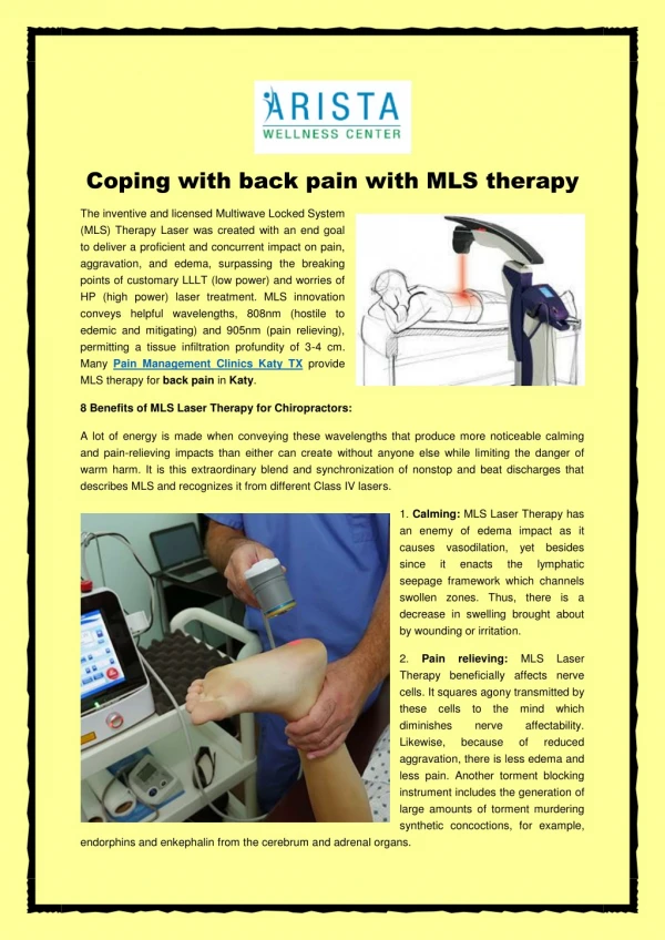 Coping with back pain with MLS therapy