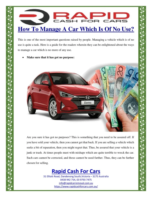How To Manage A Car Which Is Of No Use?