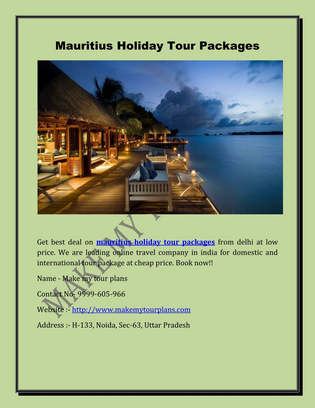mauritius holiday tour packages