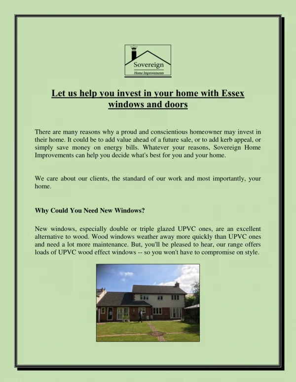 Let us help you invest in your home with Essex windows and doors