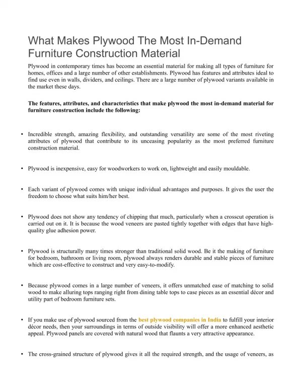 What Makes Plywood The Most In-Demand Furniture Construction Material