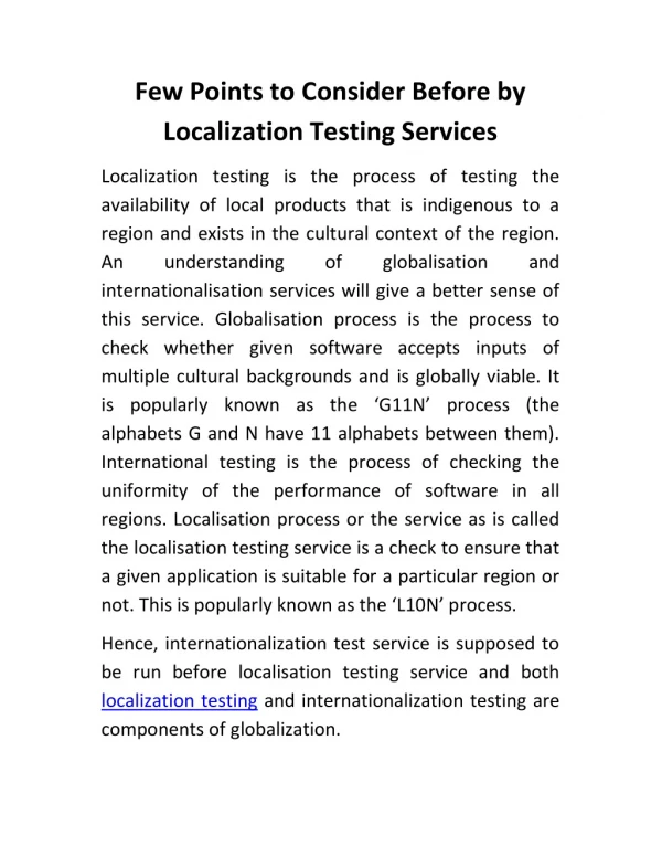 Few Points to Consider Before by Localization Testing Services